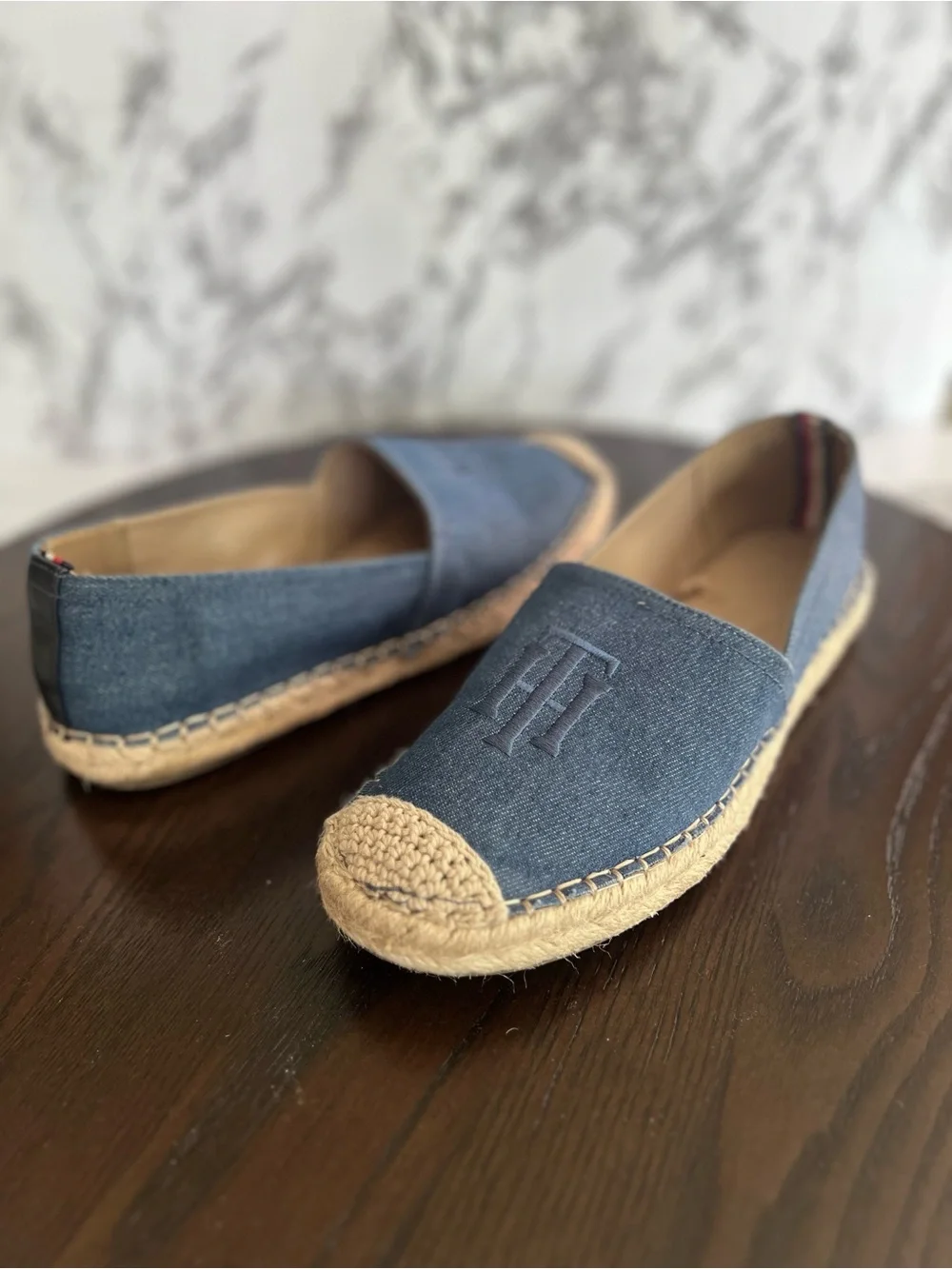 Tommy Hilfiger Blue Denim Canvas Espadrille Slip On Flat Shoes 9.5 Nautical